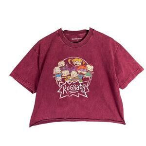 Nickelodeon Rugrats Maroon Acid Wash Cropped T-Shirt 2019 Viacom Large‎